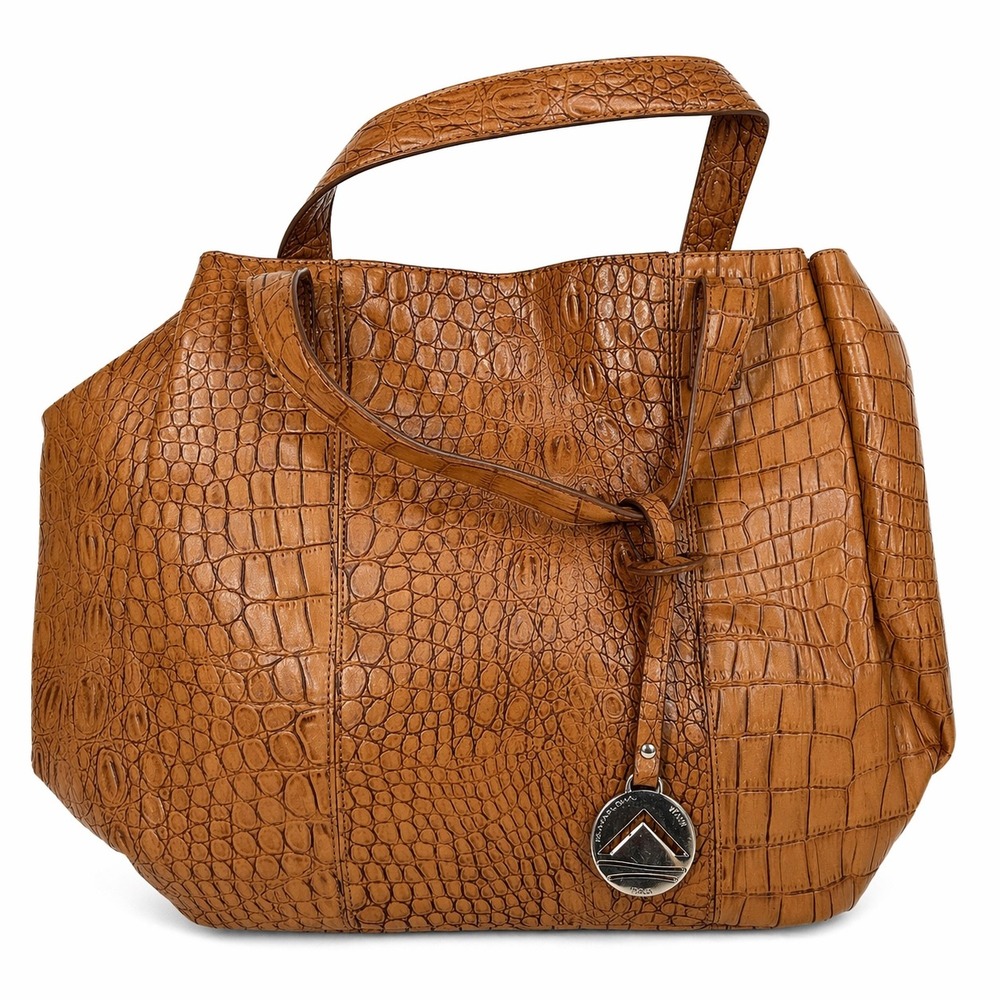 Almaplena Italy Cognac Brown Croc Embossed Leather Tote Bag Shoulder Handbag